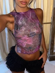 Jaded London Spring/Summer new diamond embedded printed vest short sexy halter top