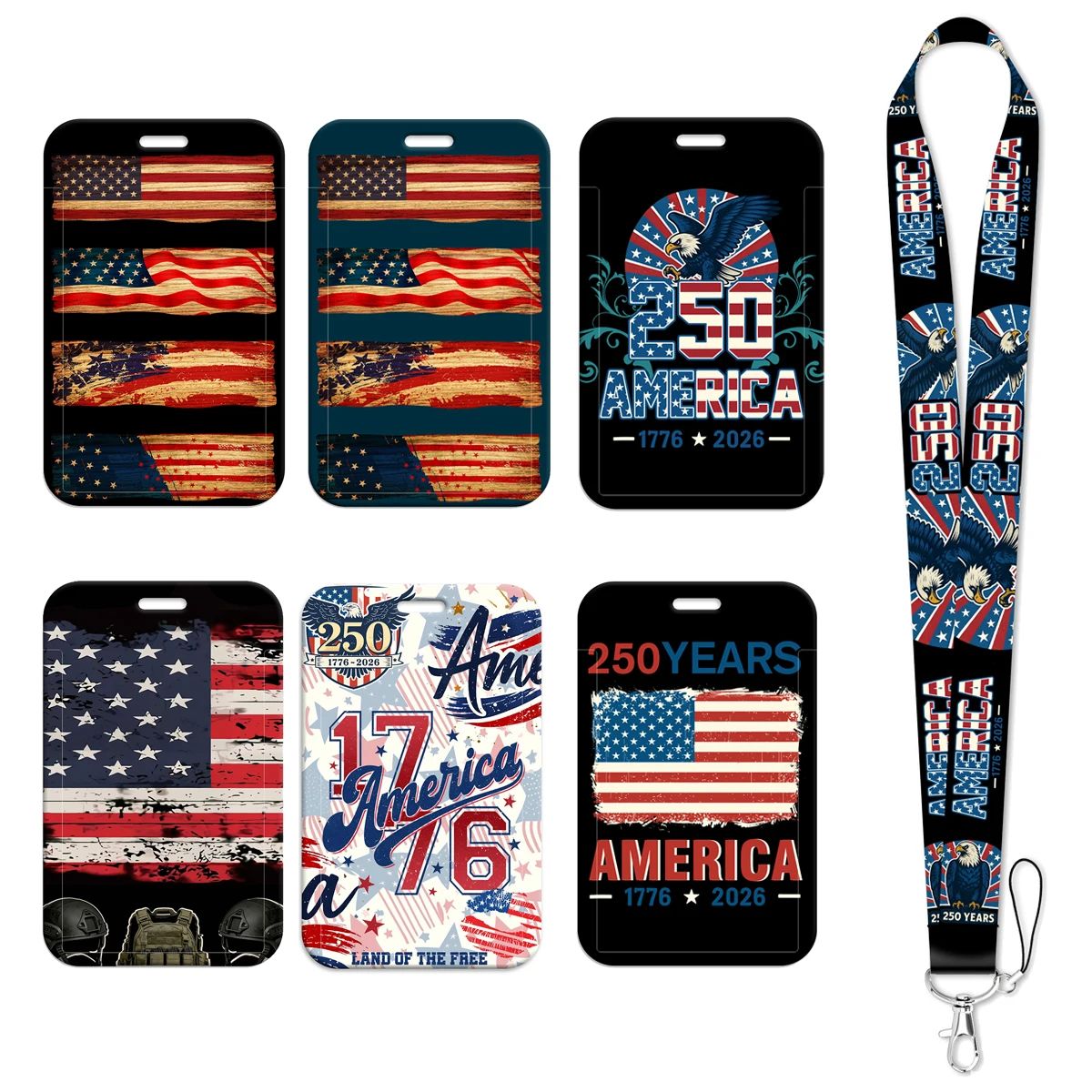Lanyard Badge Holder - Laccetto con Motivo Bandiera Americana per