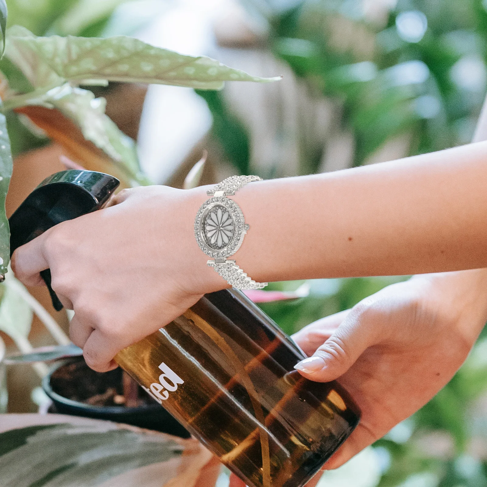 Women Watch Rhinestone Embellished Lightweight Elegant Casual Wristwatch Stylish Female Fashion Decor Adjustable Strap Quartz