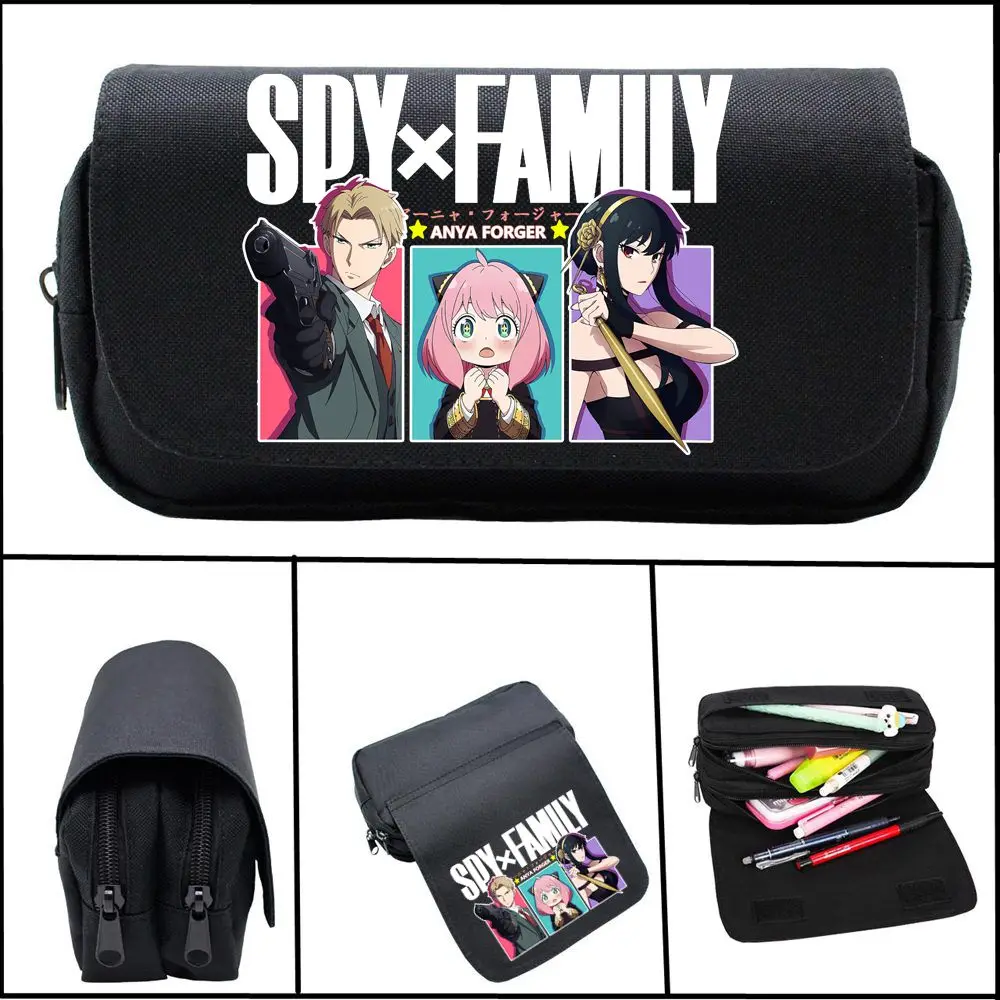 Anime Anya Forger Pencil Case Cartoon Black Make up Cosmetic Bag Student Stationery Multi-function flip Bags Gift