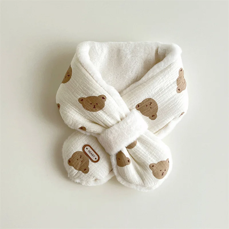 Korean Baby Winter Scarfs for Girls Boys Bear Fleece Children Neck Warmer Cross Warm Kids Scarves Baby Accessories 1-6Y