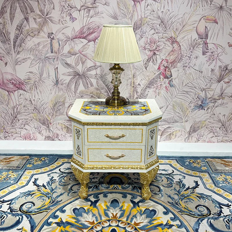 French bedside table, European solid wood bedside table palace luxury shell craftsmanship with drawers bedroom locker