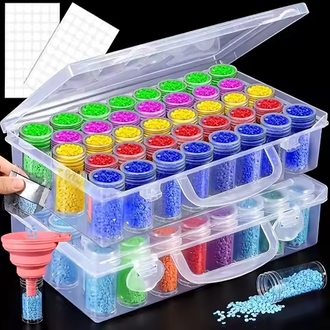 2 Sets of 76-Grid Painting Storage Boxes - White Plastic Multi-Functional Organizer with Double-Layer Sealing Lid, Portable Cont