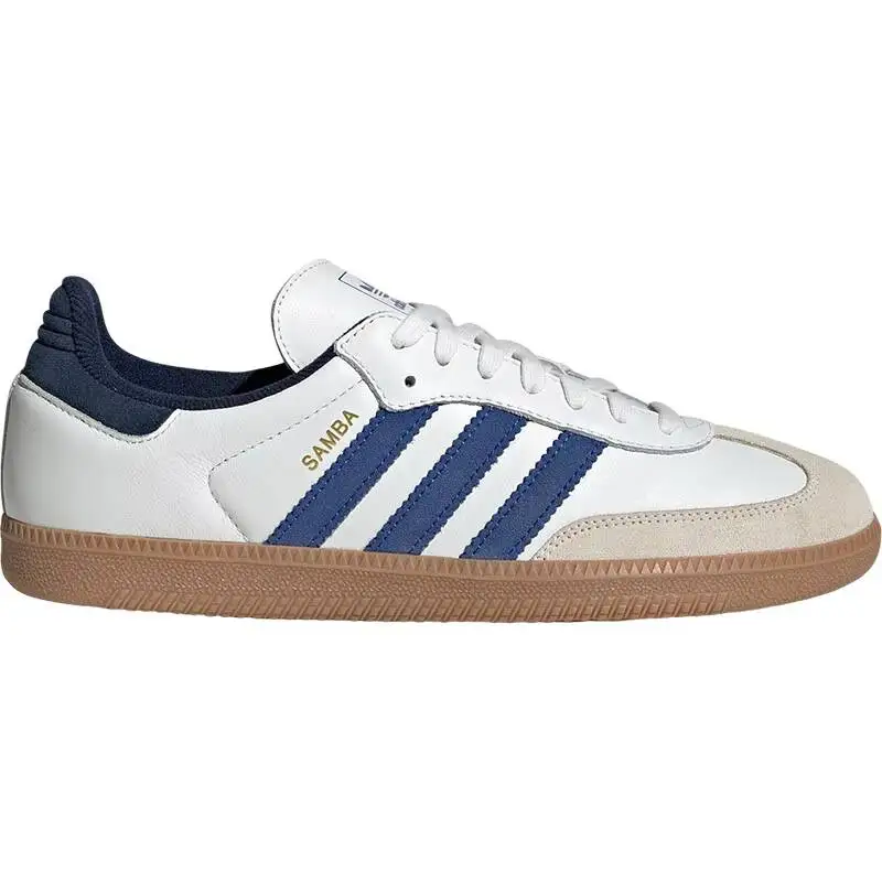 Adidas JH5632 Unisex Classic Samba Trainers White Navy Three Stripes Leather Suede Gum Sole Retro Daily Walking Skate Sneakers F