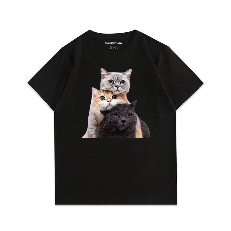 

Men's T-shirt Cotton three Cats illustrated print short-sleeved T-shirt Harajuku y2k casual O-neck short-sleeved unisex