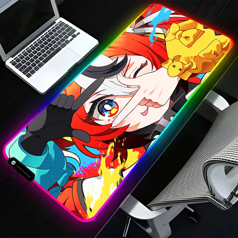 

RGB светодиодный коврик для мыши, аксессуары для компьютерных геймеров, коврик для мыши, резиновый коврик для клавиатуры HD, нескользящий коврик для мыши H-hololive Hakos Baelz, настольный коврик