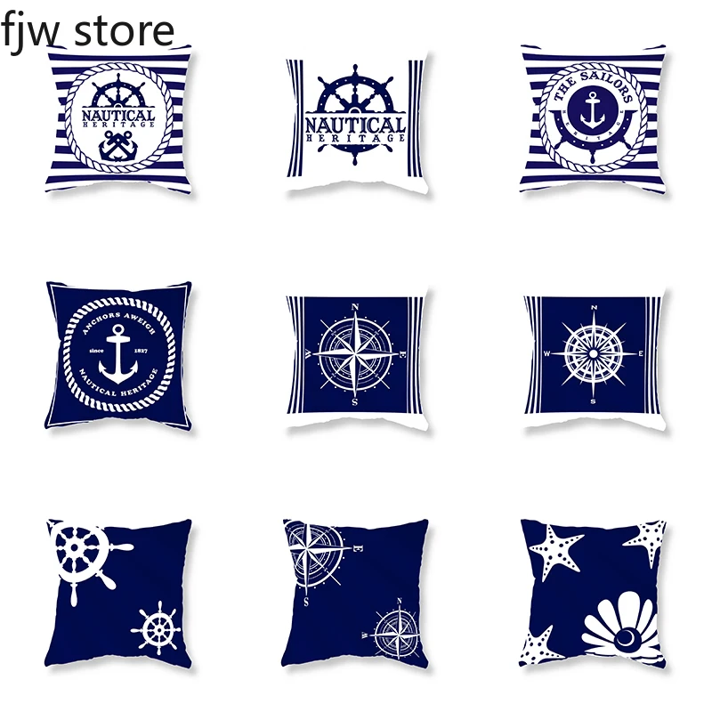 

Nordic Dark Blue Nautical Series Pillow Cover Sofa Decorative Cushion Office Car Decoration Home 45x45cm