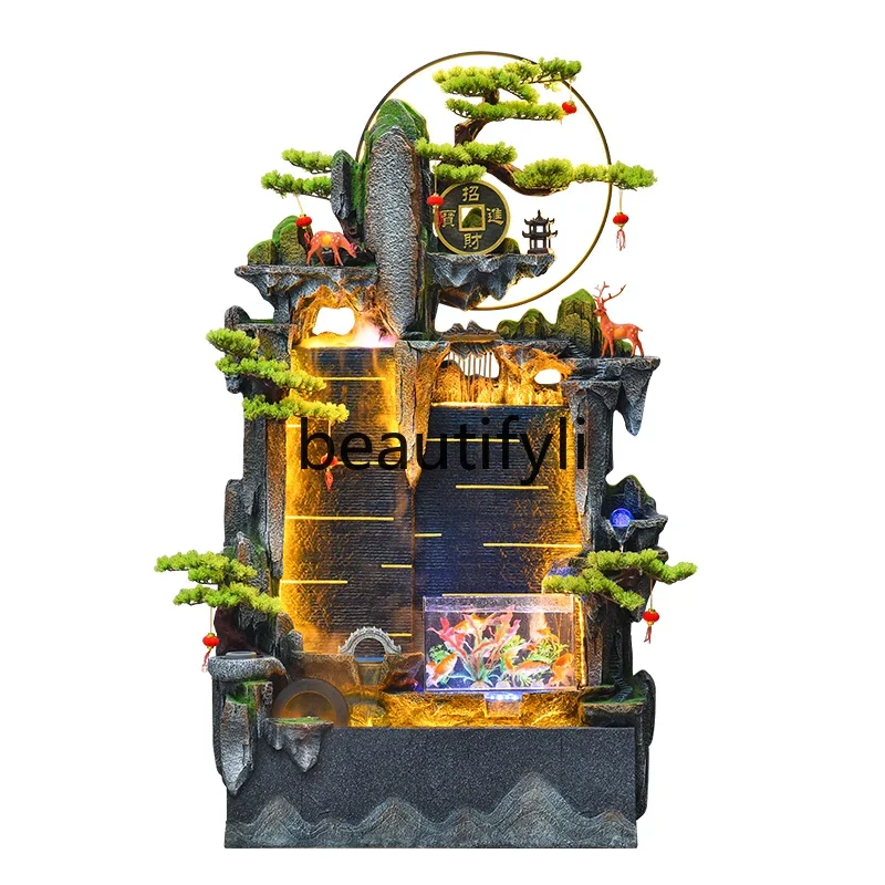 

11zFloor-to-ceiling rockery circulating water fountain fish tank living room outdoor entrance, decorative ornament