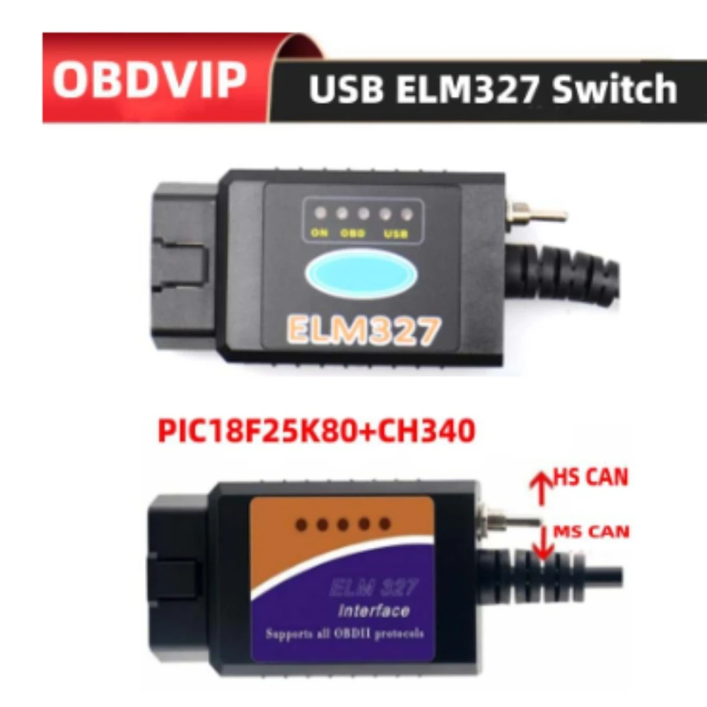 Latest ELM327 USB V1.5 PIC18F25K80 CH340 with Switch HS/MS for Ford Car Diagnostic Cable OBD2 Scanner ODB2 Auto Code Reader