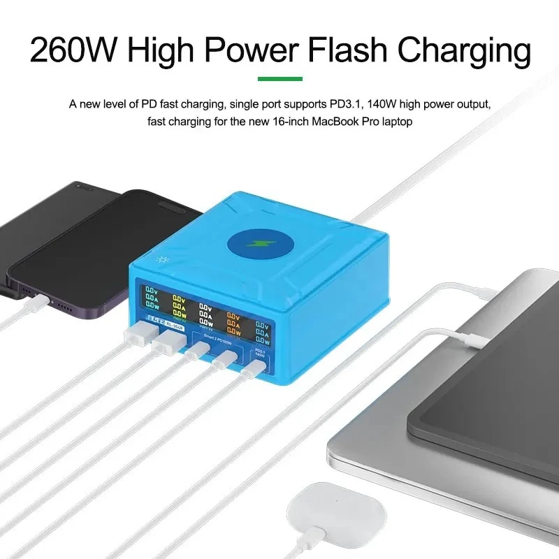 RL-304R 260W Multi-port GaN Charger 5+1 Multi-device Efficient Charging ,Intelligent Power Distribution