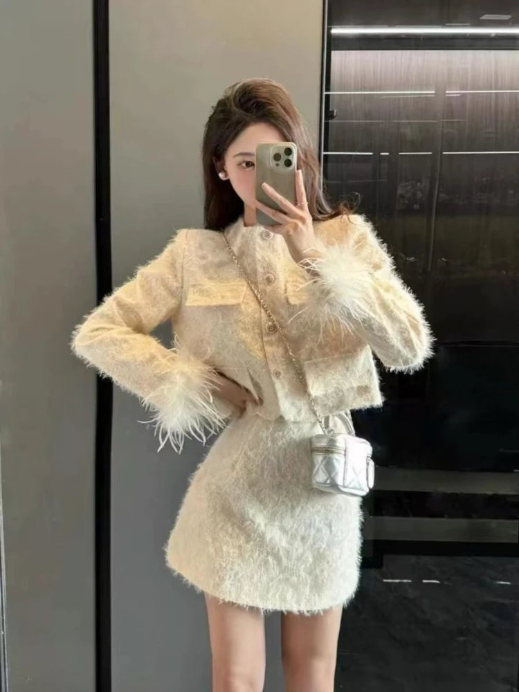 Neue Herbst Elegante Vintage 2-teilige Sets Frauen Design Retro Süße Mäntel + Minirock Japanische Mode Casual Retro Events Outfits