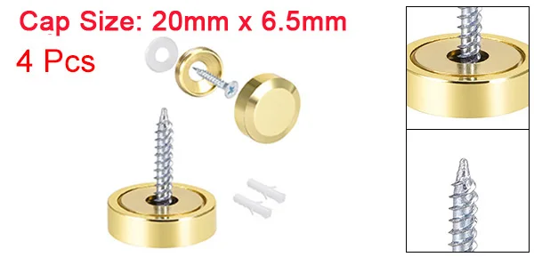Uxcell 2/4/8 Stück 10/12/14/18/22/25mm Spiegelschrauben Dekorative Kappenabdeckung Nägel Poliertes Gold Silber – Detail 35