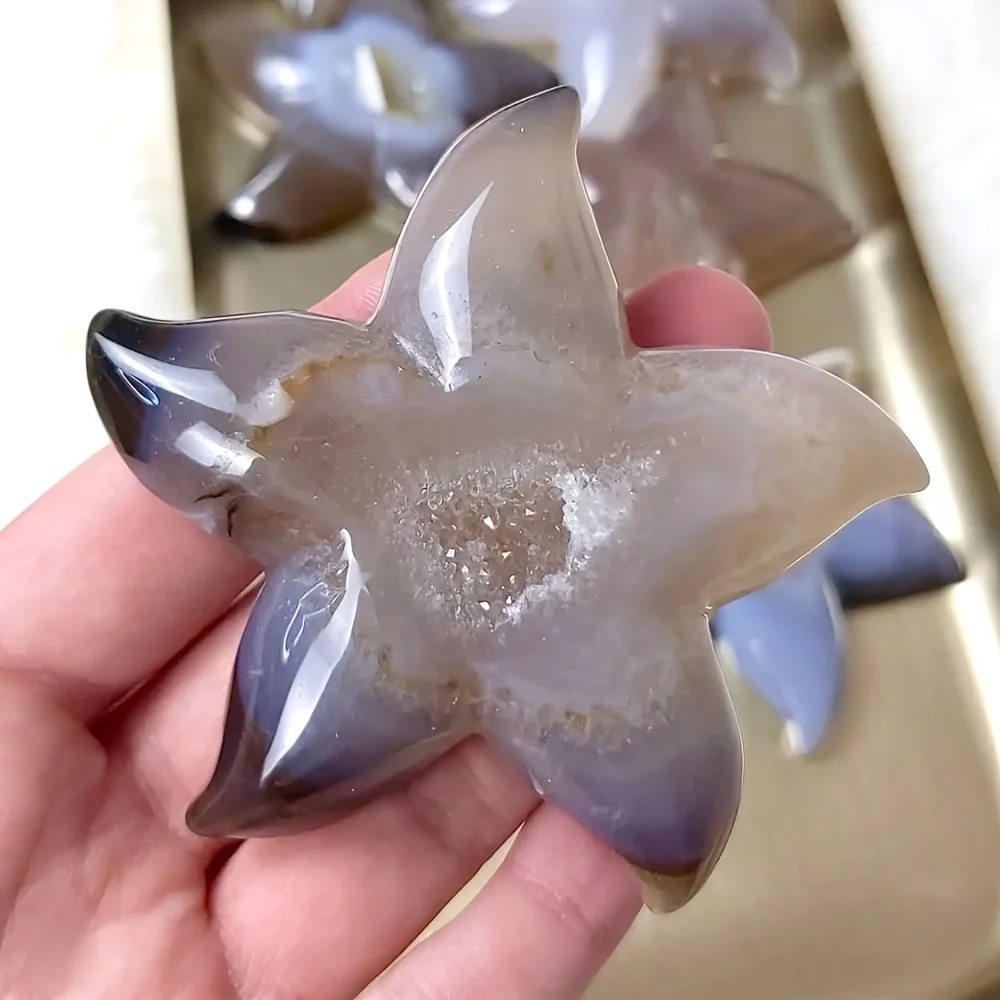 1pc Boho Style Druzy Geode Agate Starfish Crystal Ornament - Colorful, Sparkling Home Decor for Enthusiasts