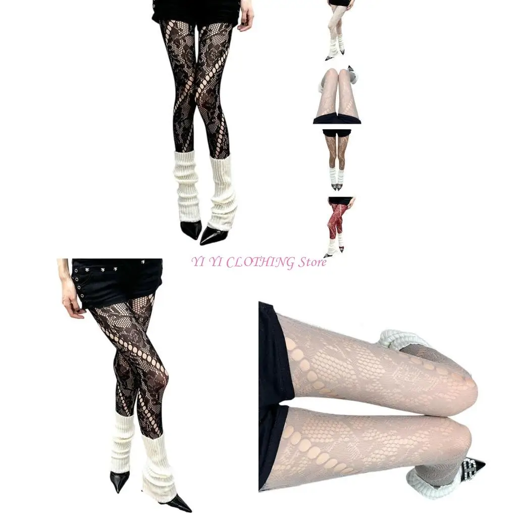 

N5KF Women's Pantyhose Rose Floral Lace Tights for Party and Festival Wear