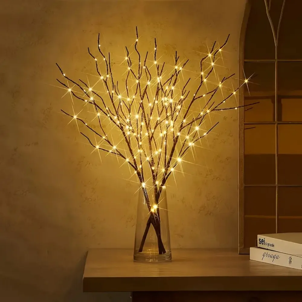50LED White/Brown Birch Tree Branch LED Copper Wire Fairy Light, Battery Powered, Indoor Living Room Christmas Party Decoration