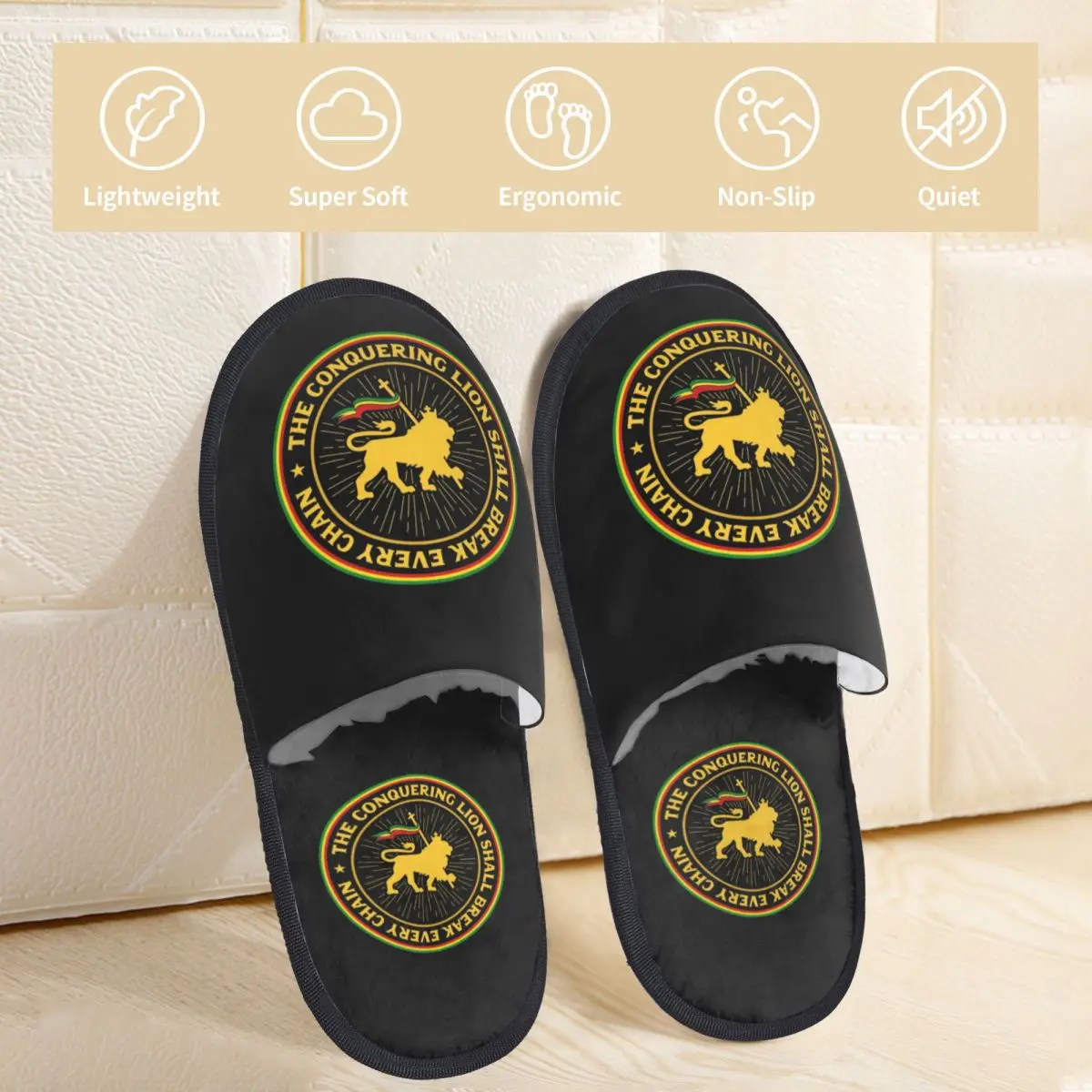 Jamaica Lion Of Judah Rastafari Rasta Winter Cotton Plush Slippers Rastaman Jamaican Cozy Household Fur Slides Slippers Non-skid