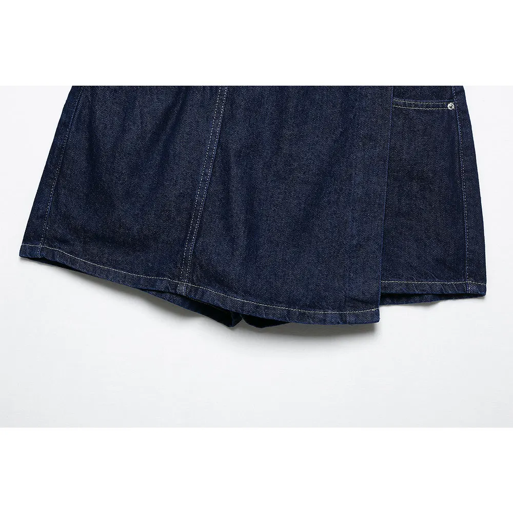 DUOPERI Damesmode Y2K Denim Marineblauw Rits Mini Rokken Skorts Casual Hoge Taille Vrouwelijke Chique Dame Shorts