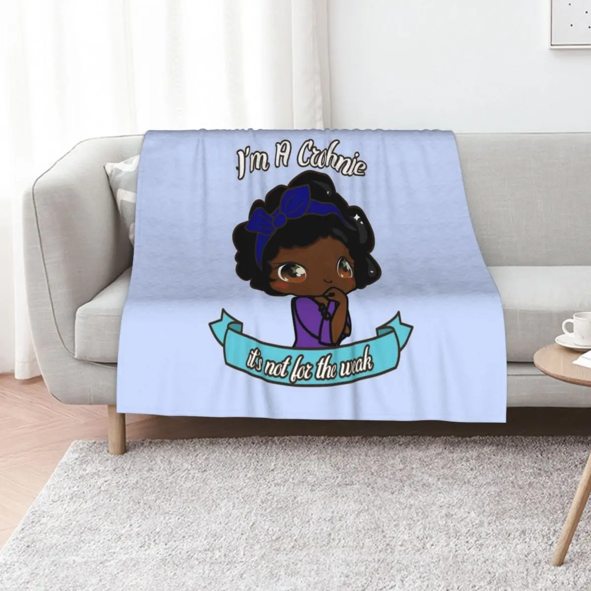 

Cute Crohnie Warrior Dark Skintone For Kawaii Crohn's Disease Awareness Throw Blanket Decoratives Large Designers Blankets