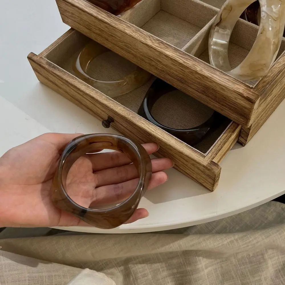 

Bohemian Acrylic Bangle Europe American Style Smudging Irregular Wide Bracelet Minority Design Dopamine Retro Hand Ring Girls