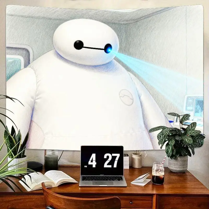 

1PC Disney Big Hero 6 Baymax Tapestry, Adorable White Cartoon Wall Art, Modern Polyester Home Decor for Bedroom Living Room Gift