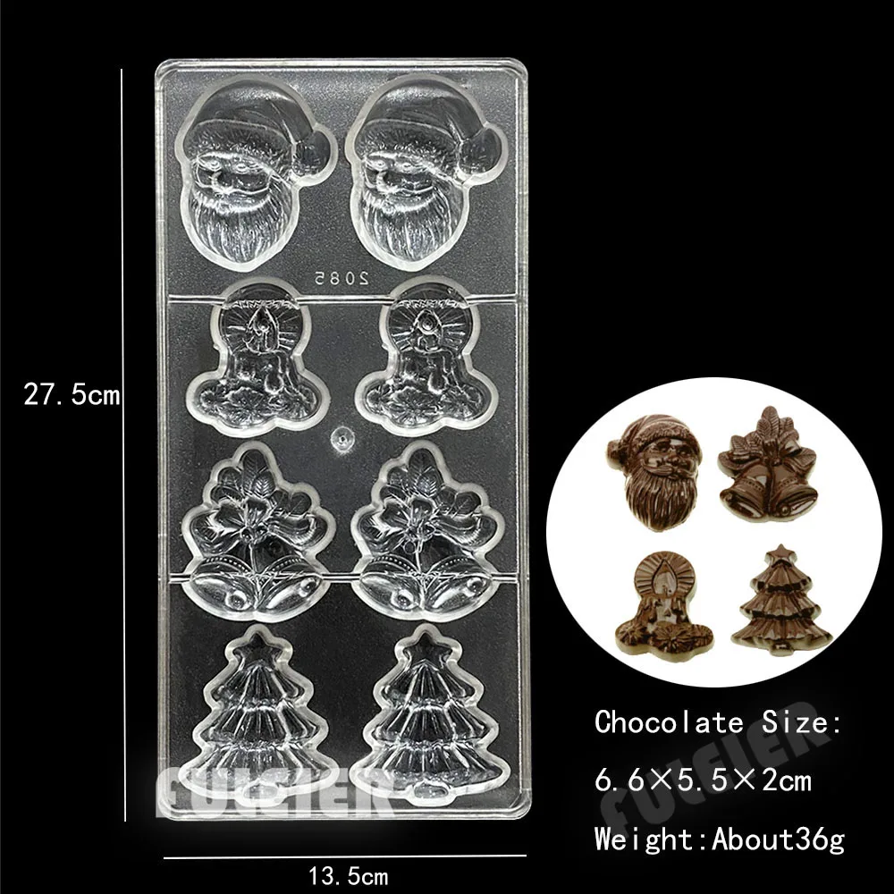 Christmas Polycarbonate Chocolate Molds Snowman Gift Shape Baking Pastry Candy Bar Mould Sweets Bonbon Cake Confectionery Tool