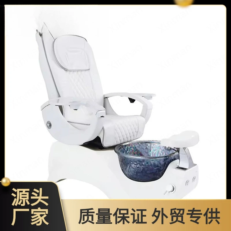 

Beauty Luxury Hot Sale White Leather Nail No Plumbing Information Spa Pedicure Chair with LED Lighting