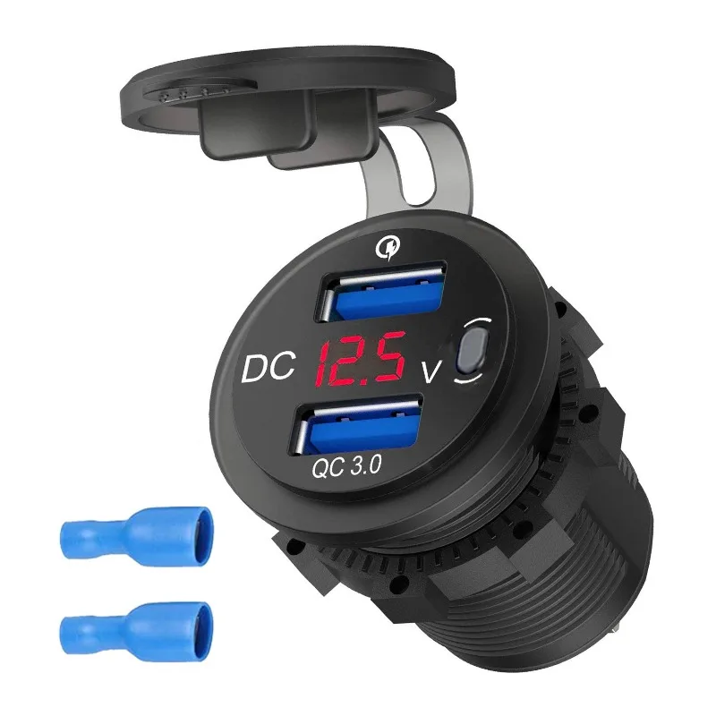 Caricabatterie digitale per moto, presa di corrente USB con display di tensione per bici e auto