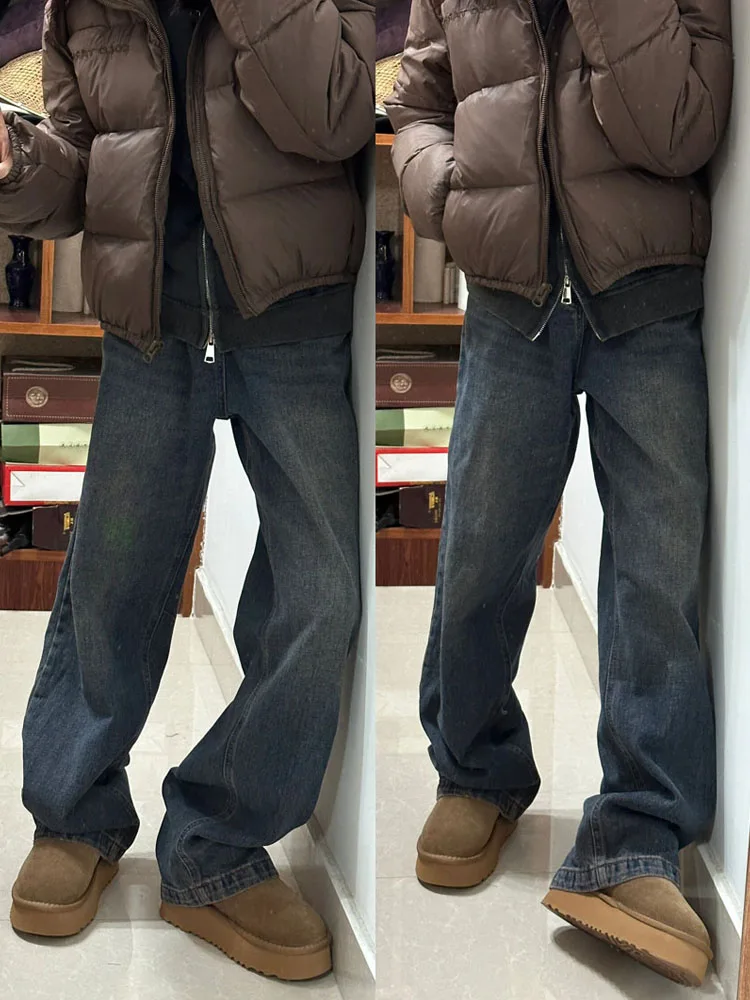 

American Retro High Street Straight Leg Jeans Women's plus Size Autumn High Waist Slimming Loose Wide Leg Long Pants