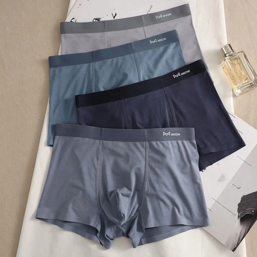 4Pcs Simple Modal Men's Flat Panties Mid Waist Large Size Sporty Boxers Shorts Elastic Seamless Men's Underwear Gifts