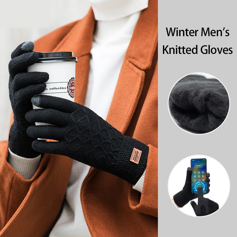 Warme Handschuhe für Männer, Studenten, Herbst und Winter, Bürohandschuhe, warmer Touchscreen, gestrickt, tägliches Pendeln, Business-Touchscreen-Handschuhe