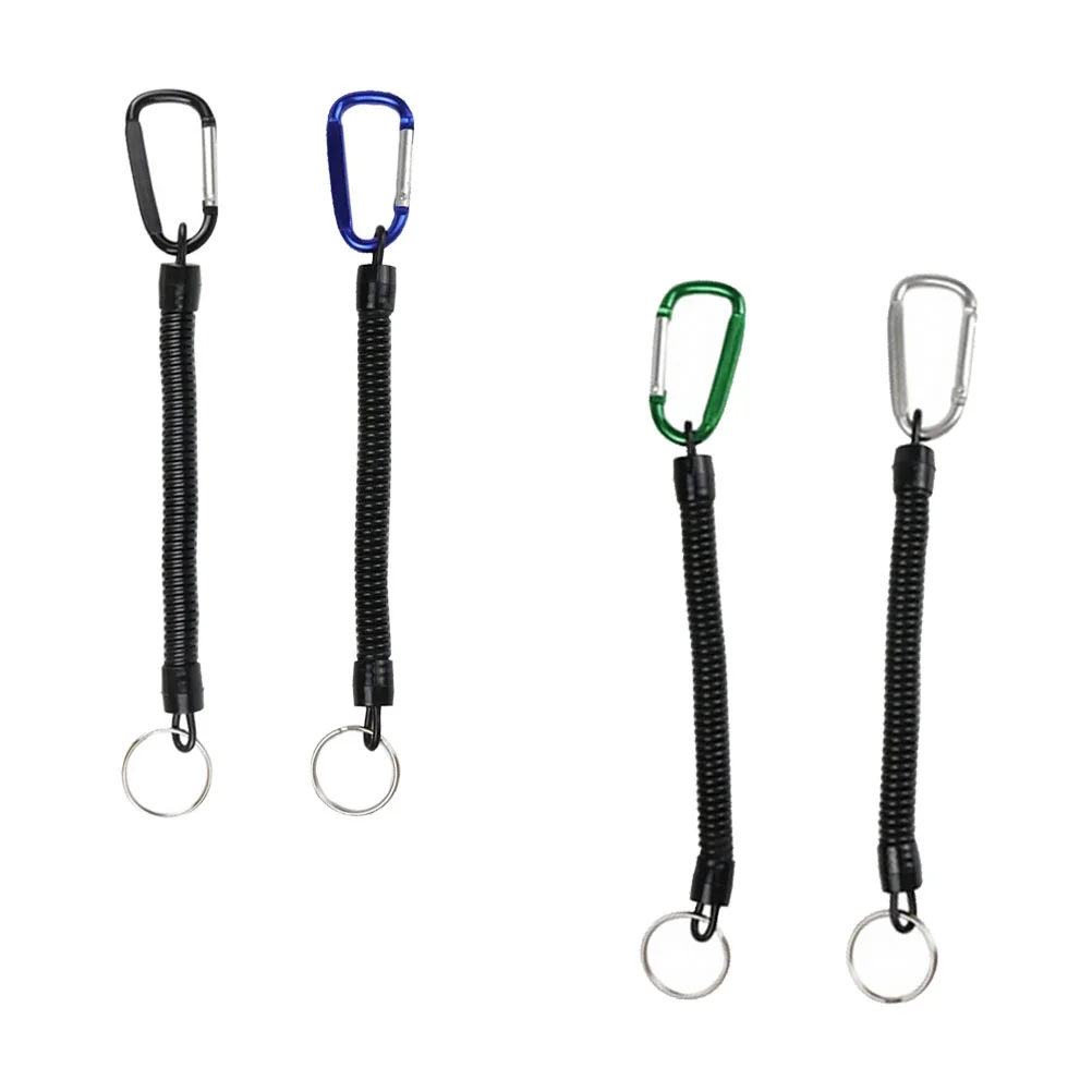 4 Pcs Buckle -lost Spring Rope Lanyard Key Fob Retractable Keychain Heavy Duty Pu Fishing Elastic Strap