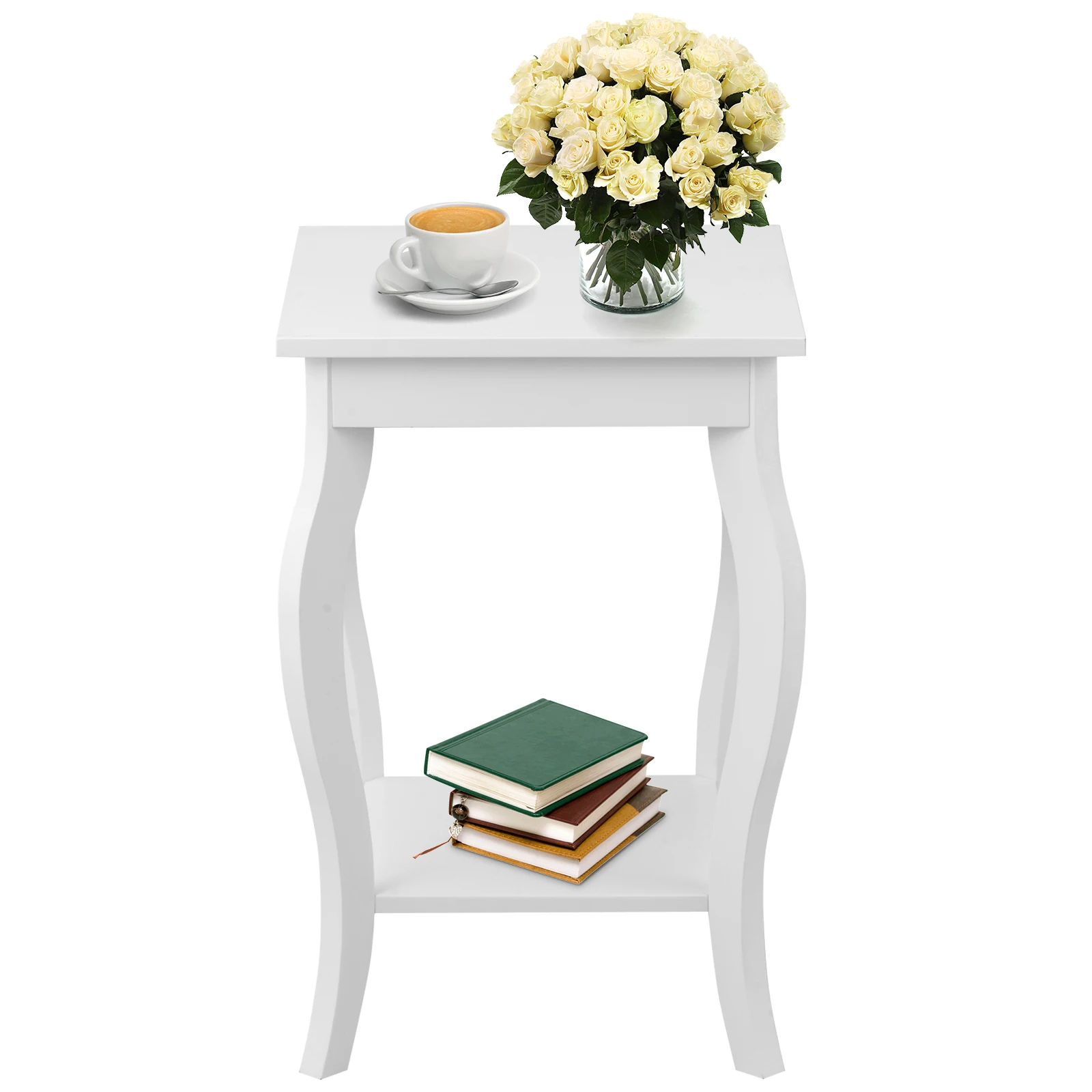 

2-Tier Accent Side Table Sofa End Table Nightstand Coffee Table w/ Shelf White