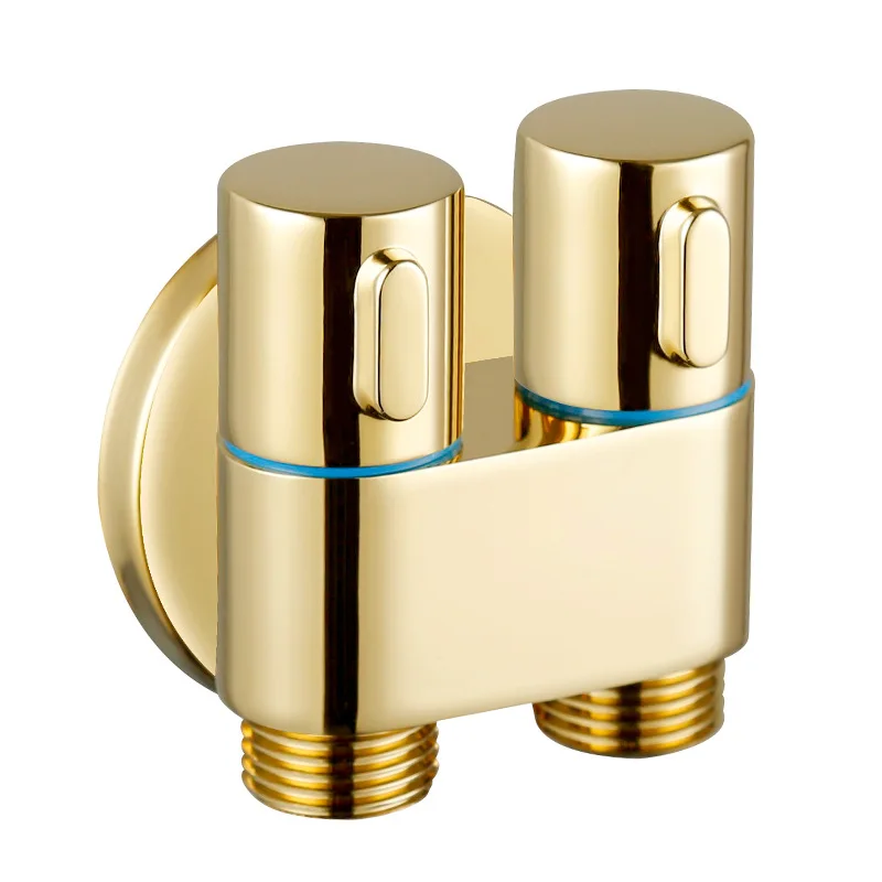 1PC Zirconium Gold Brass Triangle Valve Bathroom Double Handle Dual Control One Inlet Two Out Stop Valve Mini Quick Open G1/2'