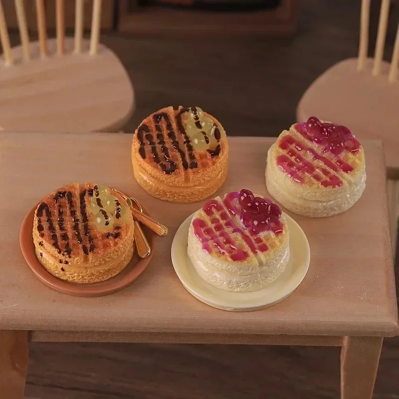 10Pcs Dollhouse Miniature Resin Waffle With Jam Cake Model, Mini Fake Food DIY Scene Decoration Accessories