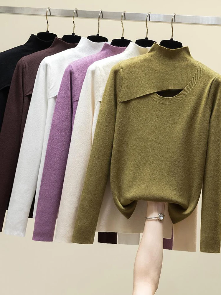 

2024 Autumn Winter Sweaters Women Long Sleeve Top Pullover Pull Femme Knitted Solid Sweater Fashion Hollow Out Clothes