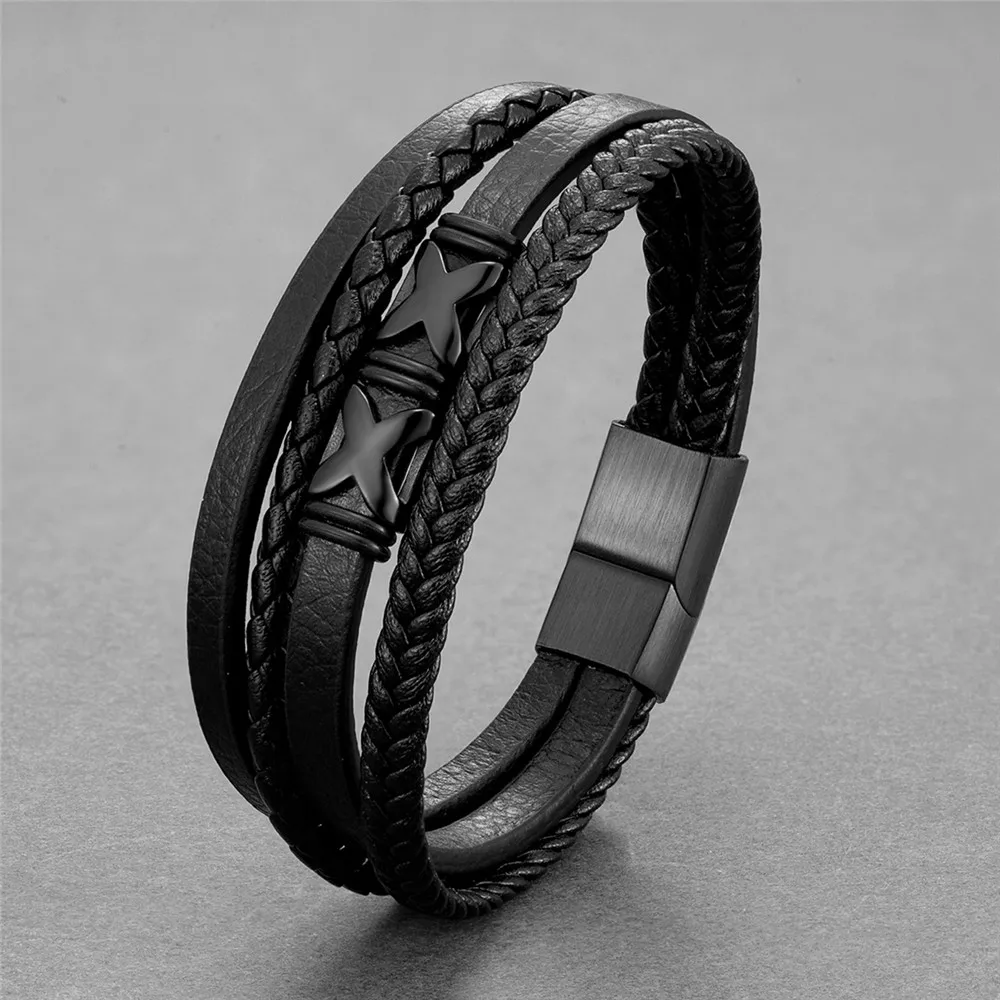 New Multilayer Men's Leather Bracelet Stainless Steel Infinite Letter Charm Fashion Classic Bracelet Men Jewelry Gift Wholesale