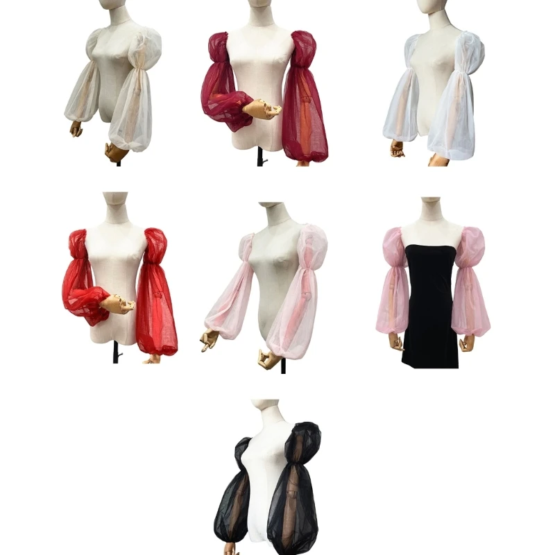 652F Tulle Arm Cover Long Sleeve for Bridal Gown Dress Decorative Sleeves Shirt Bishop Sleeve Dress Decorative Long Sleeve image 2