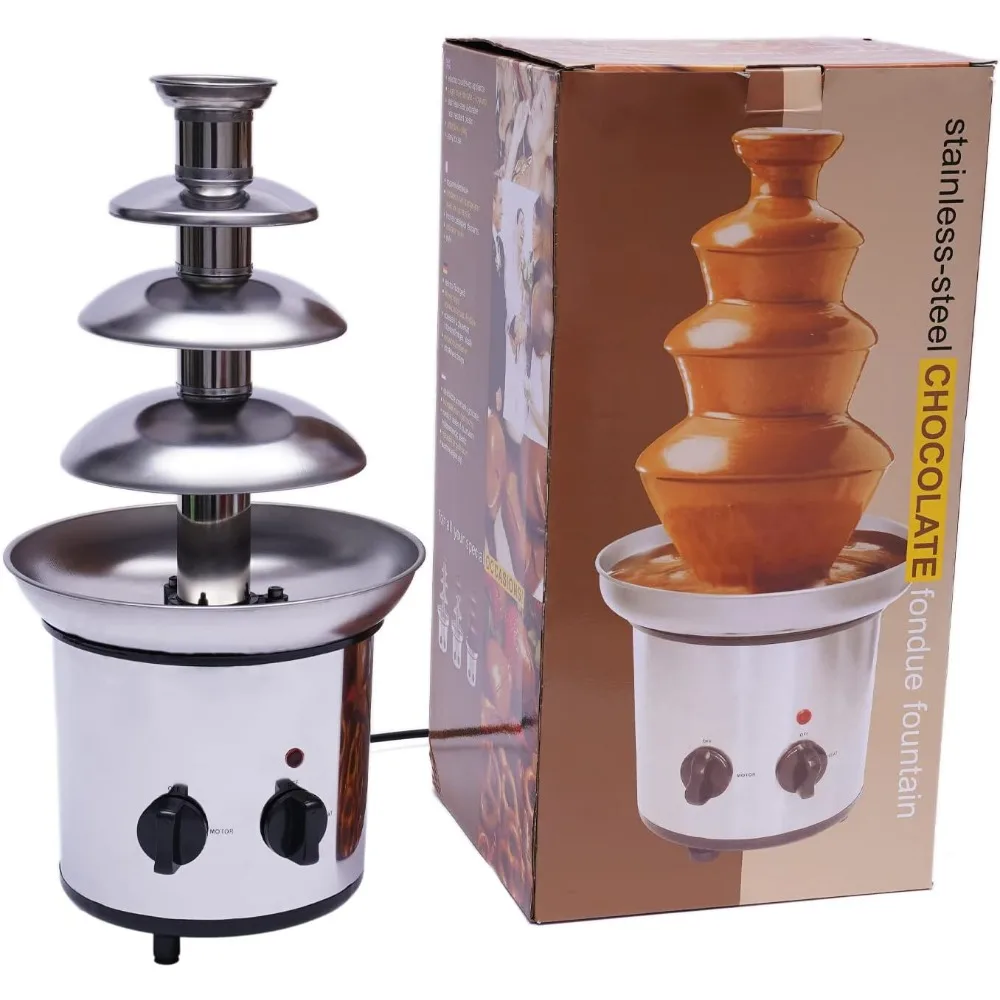 

4 Tiers Chocolate Fondue Fountain Stainless Steel Electric Fondue Pot for Party Restaurant Wedding