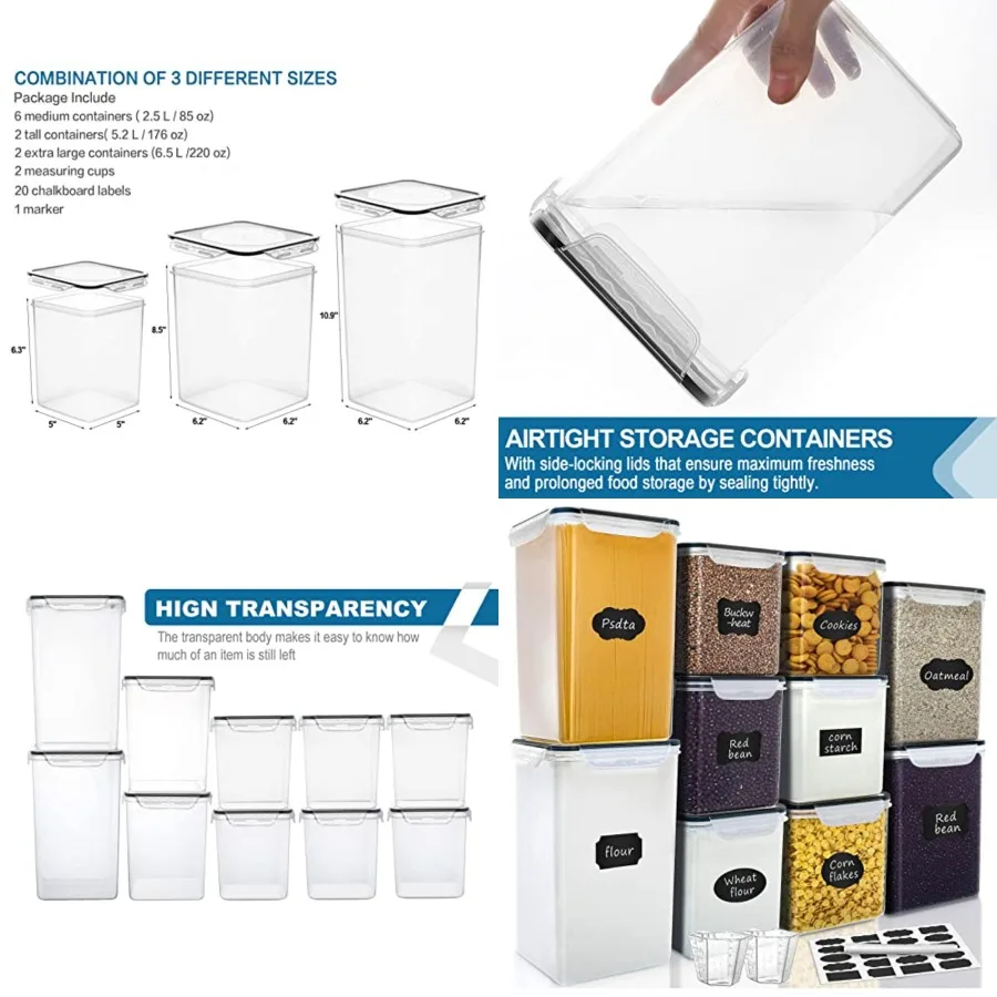 

Large Tall Airtight Food Storage Containers, 10 PACK Plastic Airtight Kitchen and Pantry Organization, Ideal for Flour and Suga