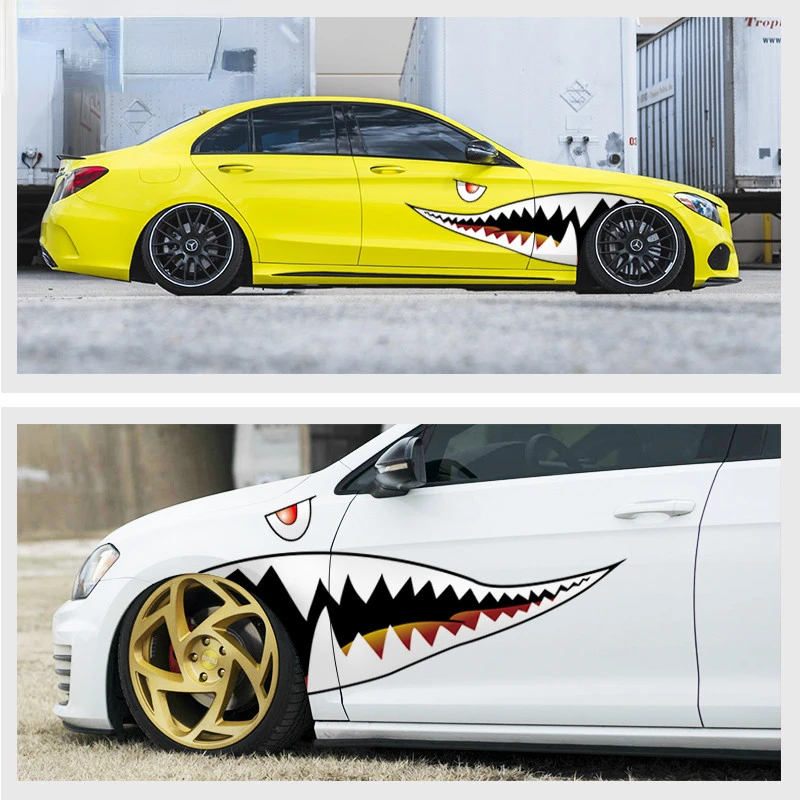 

2pcs Unlversal Car Stickers Shark Beak Auto Side Body Sports Decals Automobiles