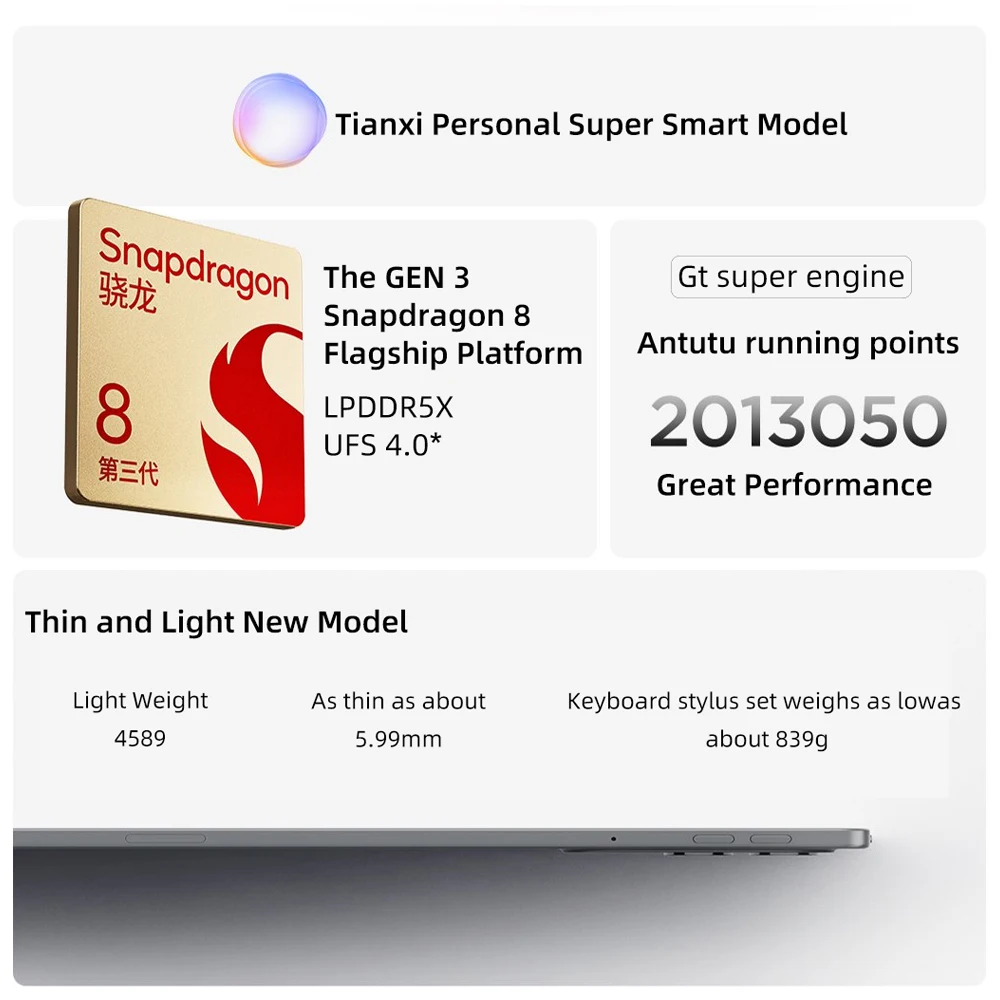 

Lenovo Xiaoxin Pad Pro GT Tablet 11,1 дюйма, 128 ГБ, 256 ГБ, 8860 мАч, 68 Вт, зарядка Snapdragon 8 Gen3, 144 Гц, 3,2 К, ЖК-дисплей, 13-мегапиксельная камера