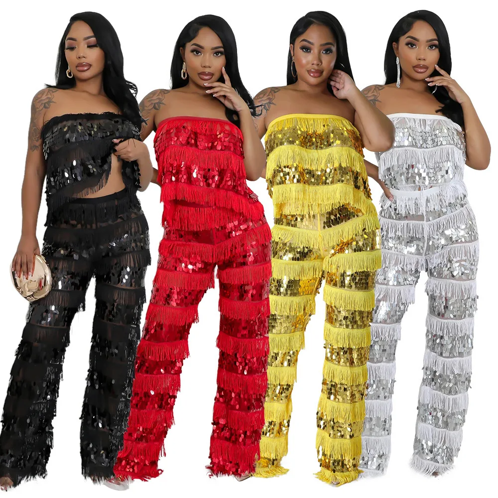 

Cy901659 Strapless Top Paired with Loose Pants, Two Piece Sexy Set, New Women's Clothing