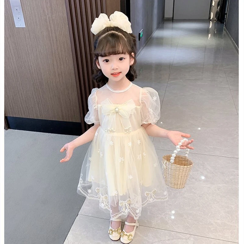 

3-7T summer kids children girls short sleeve Mesh dress