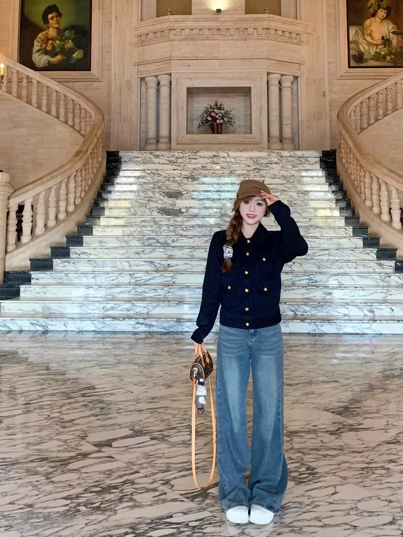 

High Waist Straight Leg Vintage Washed Denim Jeans Women Loose Slimming Drapey Casual Versatile Floor Length Trousers