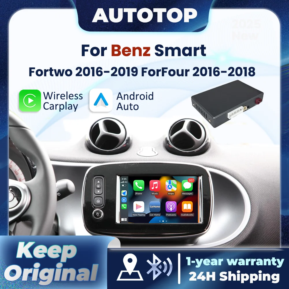 Boîtier décodeur sans fil Apple CarPlay Android Auto pour Mercedes Benz Smart 453 Fortwo ForFour 2016-2019 Module Mirror Link AirPlay