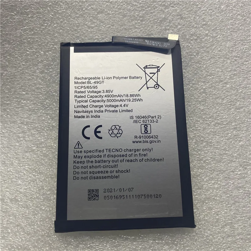 

In Stock for TECNO BL-49GT battery 5000mAh New production Date Tracking Number High capacity for TECNO battery