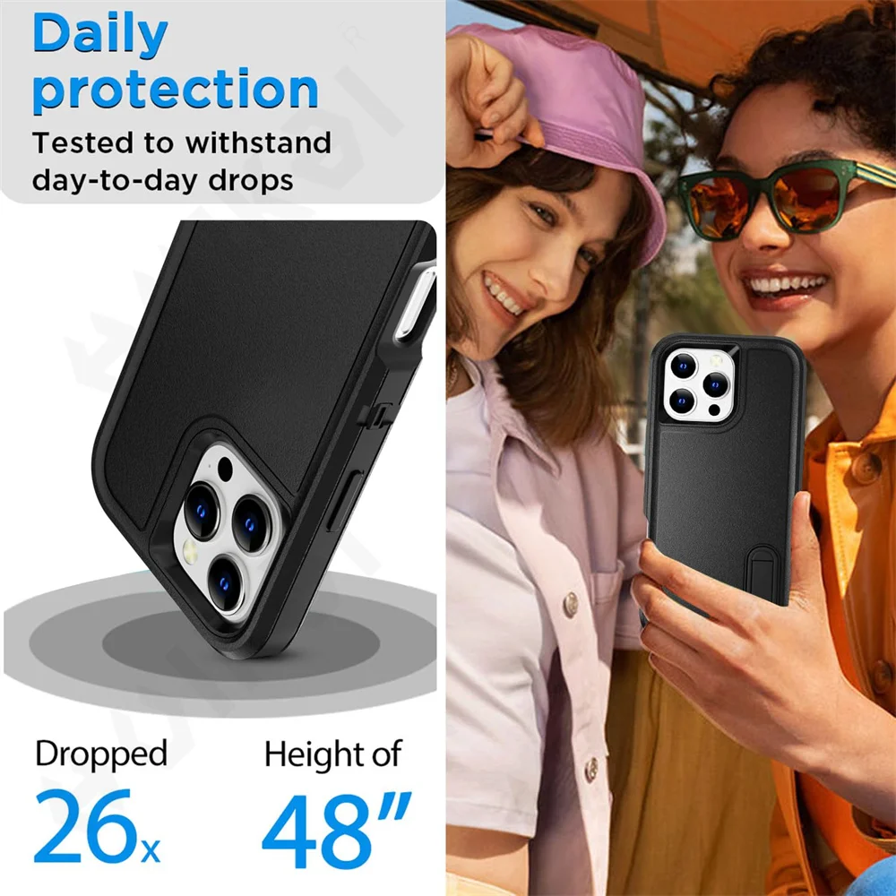 Case For iPhone 16 15 14 13 12 11 Pro Max XS XR 8 Plus Heavy Duty Shockproof Anti-Scratch Rugged Protective with Kickstand Cover