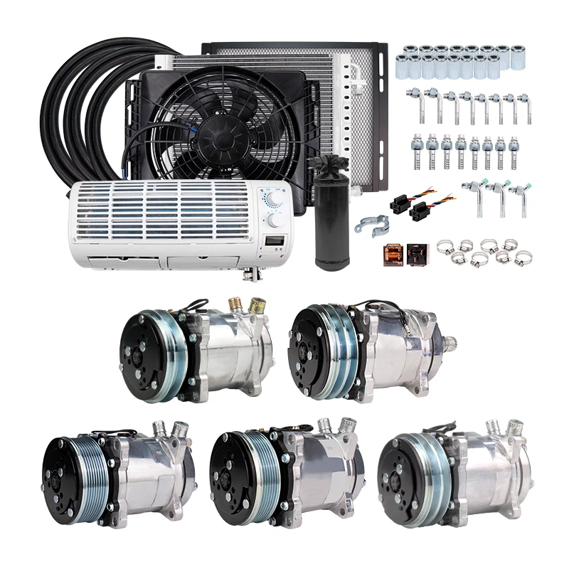 

12V 24V Universal Automotive AC Air Conditioning Kit for Truck Minibus Van Tractor Digger RV Excavator Air Conditioner