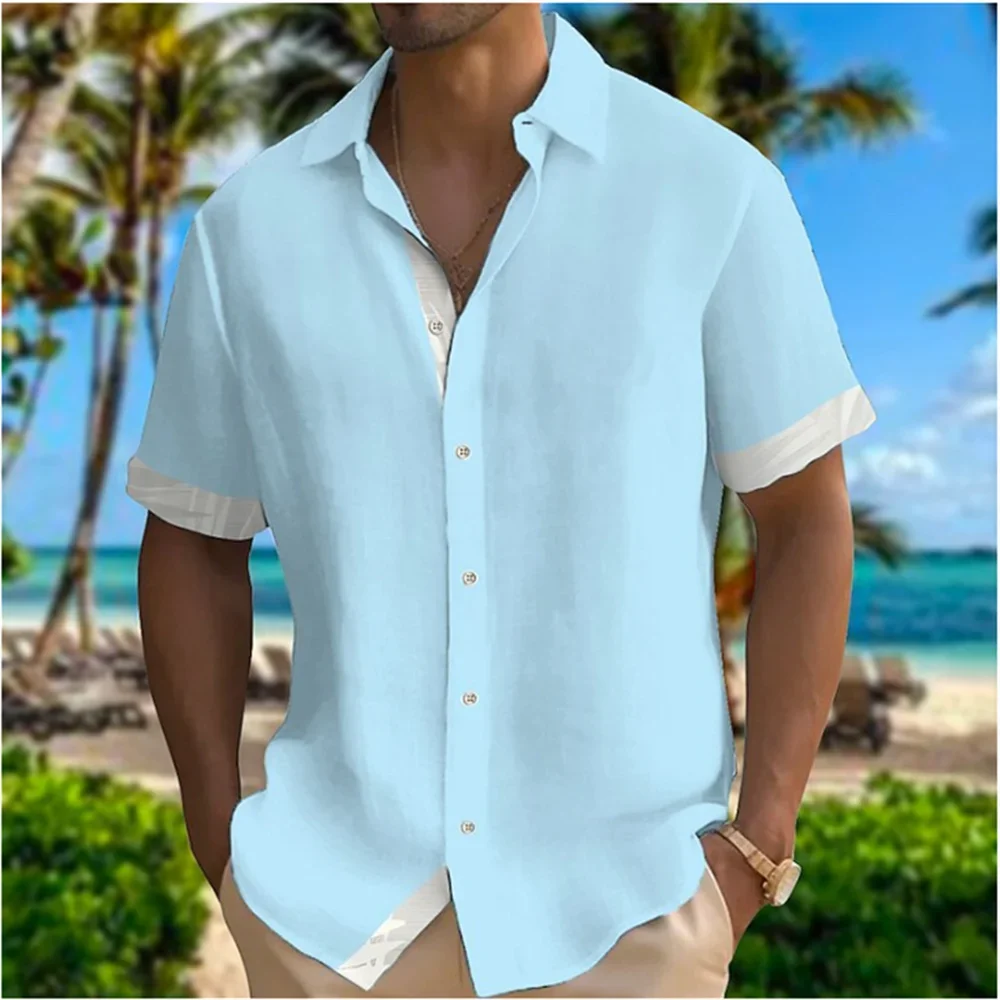 Camisas masculinas de botão de manga curta, monocromáticas, roupas suaves casuais, rua ao ar livre, moda plus size, verão, 2023