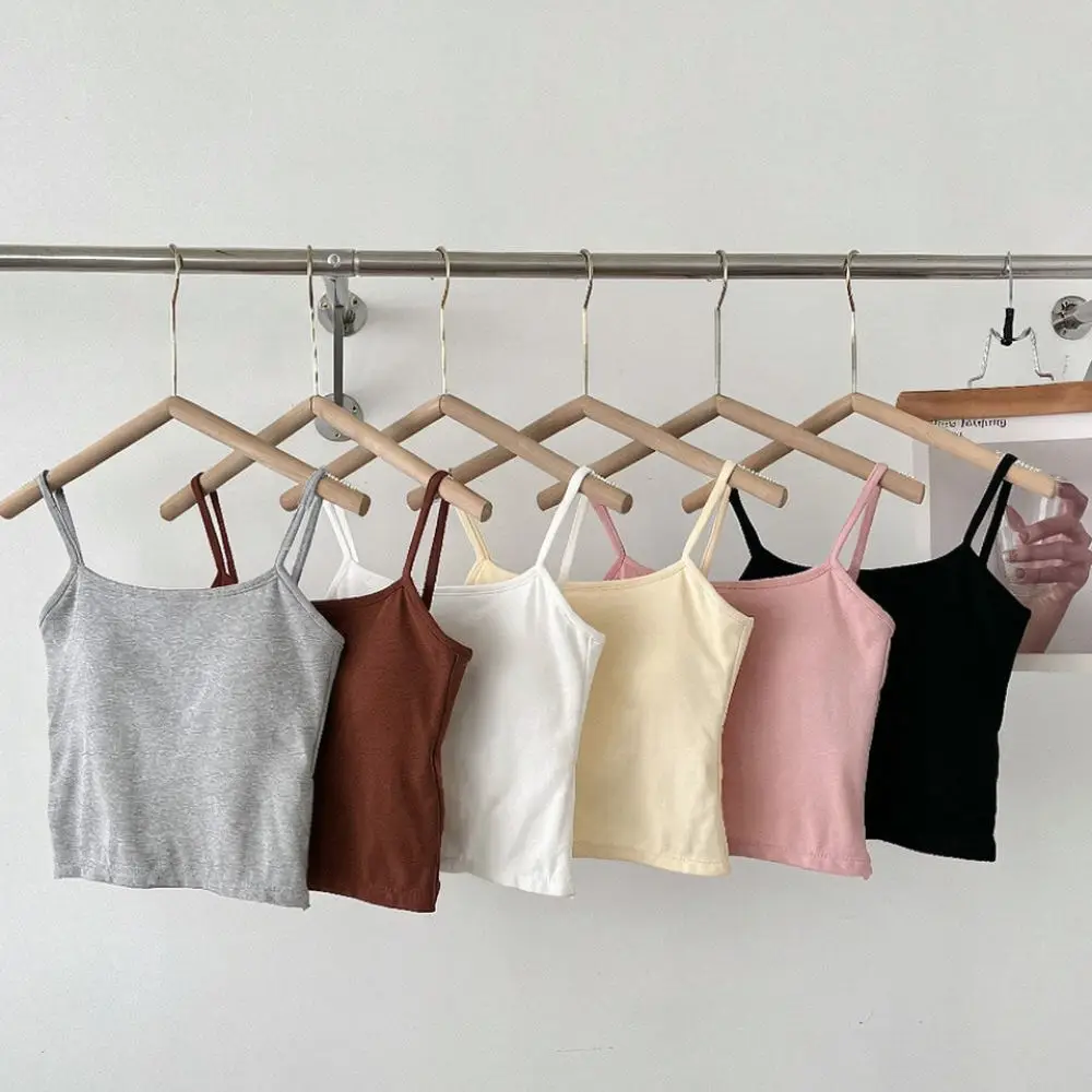Womens Slim Fit Crop Vest Cotton Camisole With Built In Bra Cross Strap Sexy Backless Sleeveless Summer Tank Top